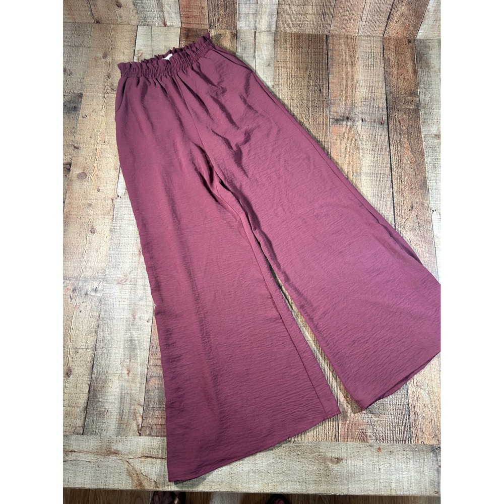 Altar'd State Burgundy Textured Wide Leg Paperbag Waist Pants Lined Small Boho